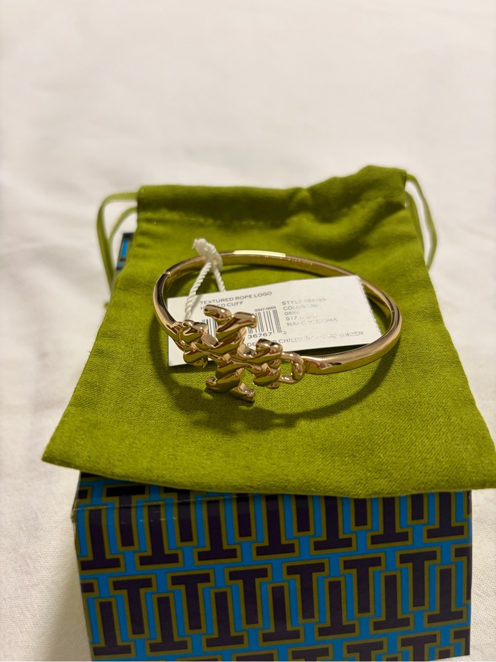 Tory Burch Gold Rope-Textured Hinged Cuff Bracelet